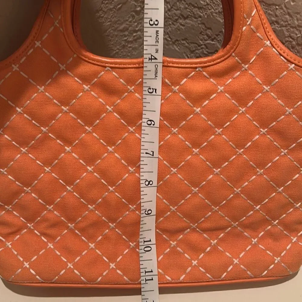 Salvatore Ferragamo Quilted Tote Bag Coral Orange With White Contrast Stitch